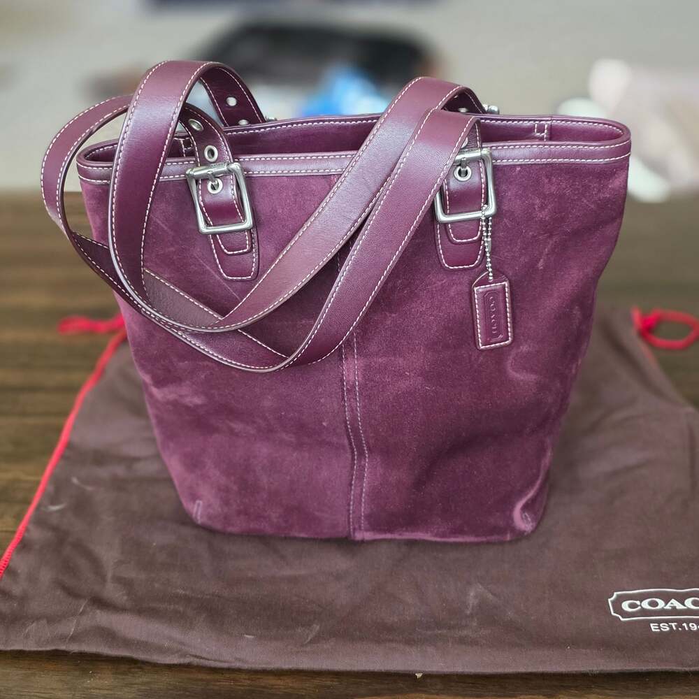 Coach Vintage Burgundy Suede and Cowhide Leather Tote Bag
